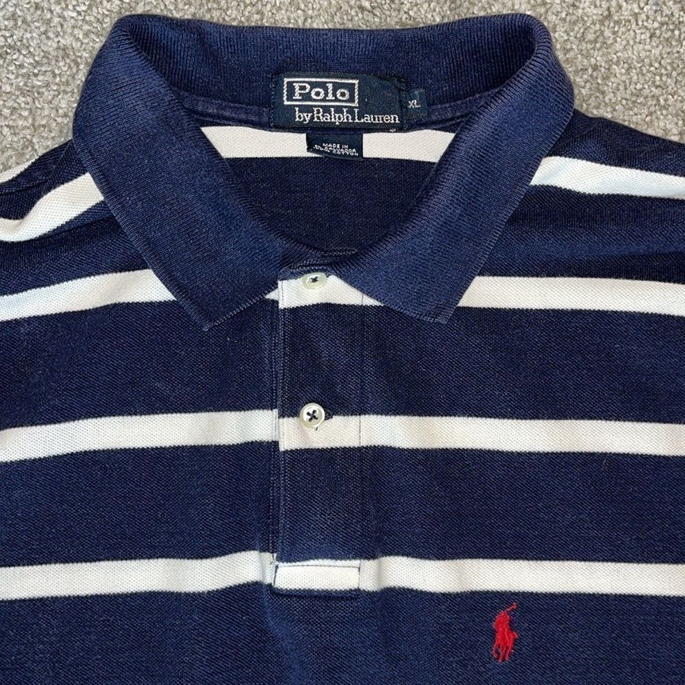 Polo by Ralph Lauren Blue French White Nautical Stripe w/Red Pony golf shirt XL